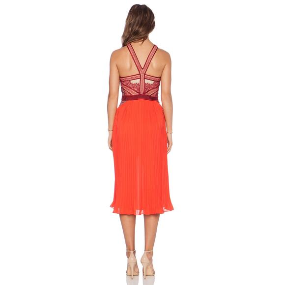 NWT Three Floor True Romance Bustier Midi Dress 4 Red Orange Formal Event Fall - Picture 2 of 10